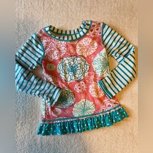 Ruffle Butts rashguard, long sleeve. Blue pink floral. Size 3T